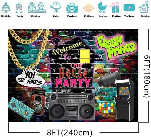 7x5ft 90s Backdrops Hip Hop Graffiti Backdrops 80's 90's Theme House Party Backdrop Retro Music Rock Punk Hip Hop Party Decorations F72 in Saudi Arabia