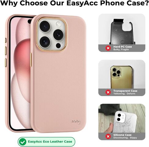 حافظة جلدية EasyAcc لهاتف iPhone 16، [متوافقة مع Magsafe]، حافظة هاتف مغناطيسية من الجلد النباتي الفاخر، حافظة نحيفة واقية مع أزرار معدنية وإطار كاميرا، غطاء هاتف مضاد للخدش in Kuwait