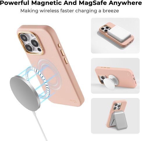 حافظة جلدية EasyAcc لهاتف iPhone 16، [متوافقة مع Magsafe]، حافظة هاتف مغناطيسية من الجلد النباتي الفاخر، حافظة نحيفة واقية مع أزرار معدنية وإطار كاميرا، غطاء هاتف مضاد للخدش in Kuwait