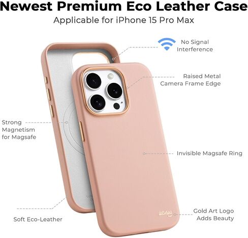 حافظة جلدية EasyAcc لهاتف iPhone 16، [متوافقة مع Magsafe]، حافظة هاتف مغناطيسية من الجلد النباتي الفاخر، حافظة نحيفة واقية مع أزرار معدنية وإطار كاميرا، غطاء هاتف مضاد للخدش in Kuwait