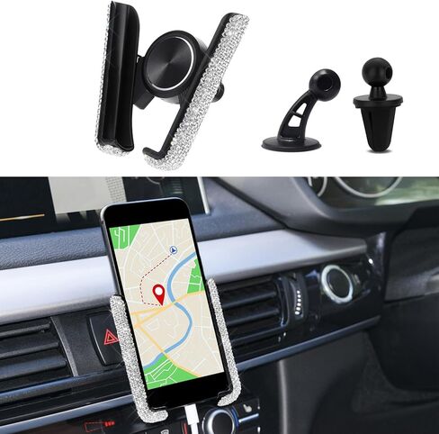asubha بلينغ حامل هاتف السيارة مصغرة سيارة داش تنفيس الهواء التلقائي الهاتف جبل العالمي 360 درجة قابل للتعديل الكريستال السيارات حامل الهاتف حامل اكسسوارات السيارات للنساء والفتيات in Kuwait