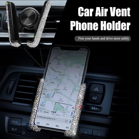 asubha بلينغ حامل هاتف السيارة مصغرة سيارة داش تنفيس الهواء التلقائي الهاتف جبل العالمي 360 درجة قابل للتعديل الكريستال السيارات حامل الهاتف حامل اكسسوارات السيارات للنساء والفتيات in Kuwait