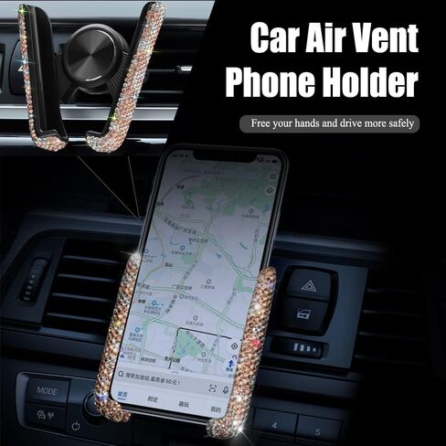 asubha بلينغ حامل هاتف السيارة مصغرة سيارة داش تنفيس الهواء التلقائي الهاتف جبل العالمي 360 درجة قابل للتعديل الكريستال السيارات حامل الهاتف حامل اكسسوارات السيارات للنساء والفتيات in Kuwait