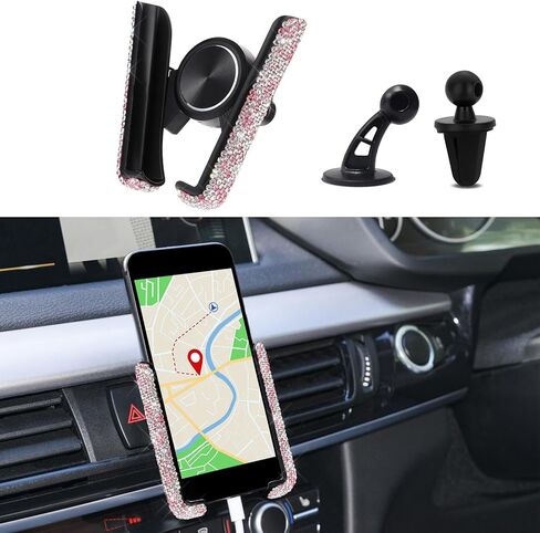 asubha بلينغ حامل هاتف السيارة مصغرة سيارة داش تنفيس الهواء التلقائي الهاتف جبل العالمي 360 درجة قابل للتعديل الكريستال السيارات حامل الهاتف حامل اكسسوارات السيارات للنساء والفتيات in Kuwait
