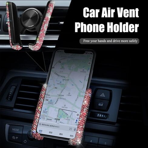 asubha بلينغ حامل هاتف السيارة مصغرة سيارة داش تنفيس الهواء التلقائي الهاتف جبل العالمي 360 درجة قابل للتعديل الكريستال السيارات حامل الهاتف حامل اكسسوارات السيارات للنساء والفتيات in Kuwait