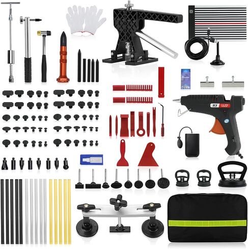 nihao 128PCS Auto Body Dent Repair Kit, Paintless Dent Repair Kit with Golden Lifter, T-Bar, Bridge Suction Cup Puller, Rubber Hammer& Glue Gun for Automobile Body Motorcycle Refrigerator in Saudi Arabia