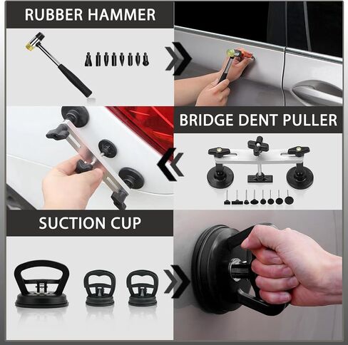 nihao 128PCS Auto Body Dent Repair Kit, Paintless Dent Repair Kit with Golden Lifter, T-Bar, Bridge Suction Cup Puller, Rubber Hammer& Glue Gun for Automobile Body Motorcycle Refrigerator in Saudi Arabia