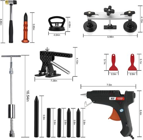 nihao 128PCS Auto Body Dent Repair Kit, Paintless Dent Repair Kit with Golden Lifter, T-Bar, Bridge Suction Cup Puller, Rubber Hammer& Glue Gun for Automobile Body Motorcycle Refrigerator in Saudi Arabia