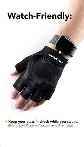Fitgriff Workout Gloves (Padded) for Men & Women - Fingerless Gym Gloves for Weight Lifting, Pull-ups, Pushups, Training - Full Palm Protection (Black, Size 8) in Saudi Arabia
