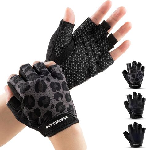 Fitgriff Workout Gloves (Padded) for Men & Women - Fingerless Gym Gloves for Weight Lifting, Pull-ups, Pushups, Training - Full Palm Protection (Black, Size 8) in Saudi Arabia