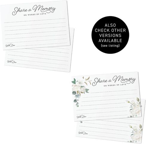 CARDAMONOLY شارك بطاقة ذاكرة للاحتفال بالحياة - 6 × 4 - عبوة من 50 - لكتاب تسجيل الدخول للجنازة من أجل الخدمة التذكارية، وكتاب ضيوف الاحتفال بالحياة، وكتاب ذاكرة التخرج in Kuwait