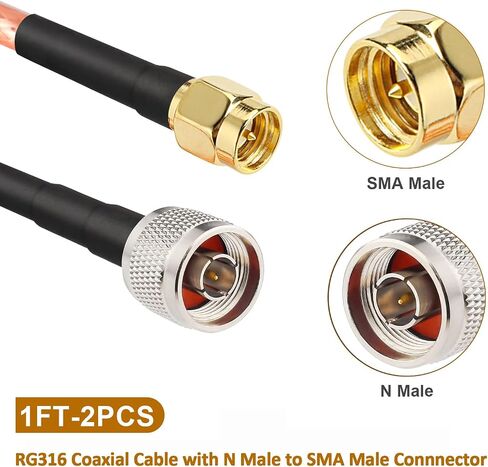 SMA Male to N Male Cable 1ft,2 Pack RG316 SMA to N Cable 50 Ohm for WiFi Router,GPS Receiver,Antenna,Signal Booster etc in Saudi Arabia