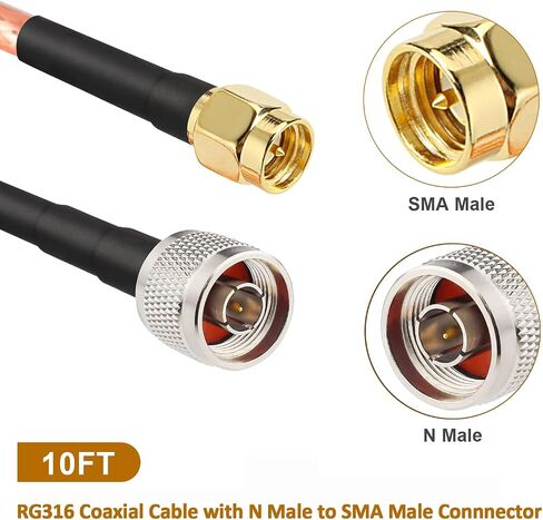 SMA Male to N Male Cable 1ft,2 Pack RG316 SMA to N Cable 50 Ohm for WiFi Router,GPS Receiver,Antenna,Signal Booster etc in Saudi Arabia