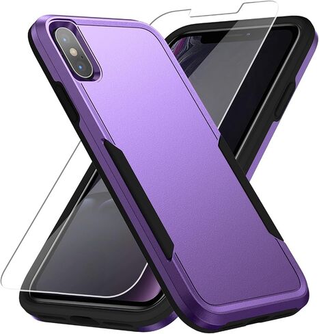 حافظة لهاتف iPhone Xs Max، مع واقي شاشة، [تم اختبار السقوط من الدرجة العسكرية] حافظة حماية متينة وقوية مضادة للصدمات لهاتف iPhone Xs Max 6.5 بوصة، أسود in Kuwait