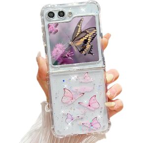 AuroiCYY لهاتف Samsung Galaxy Flip 6 شفاف مع حافظة لامعة، للنساء Girly Planet Stars Space TPU لطيف لامع لامع 4 زوايا غطاء هاتف شفاف مقاوم للصدمات لهاتف Samsung Galaxy Z Flip 6 (كوكب)