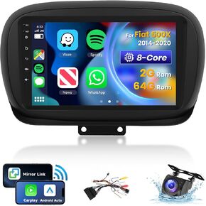 [8 CORE 2G+64G] Android 13 Car Radio for Fiat 500X 2014-2020 with Wireless Carplay/Android Auto, 9 Inch IPS Touch Screen Car Stereo Support Bluetooth, GPS Navi, WiFi, SWC, DSP + Backup Camera