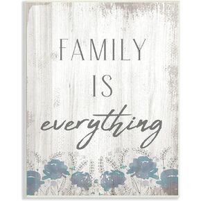 Stupell Industries Family is Everything Sentiment Blue Wild Flowers, Designed by Daphne Polselli Black Framed Wall Art, 16 x 20, Off- White