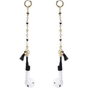 Earphone Anti Lost Earring Clip 1pair,Earbud Earrings Creative Heart-Shaped Tassel Earrings with Black Clip Suitable for Airpod Earring Brackets