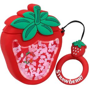 STSNano Food Case for Airpod 1/2 Silicone Cases Cute Cartoon Unique Fun Funny Cover Fashion Cool Protective Skin Accessories Keychain Women Girls Boys Kids Teens for Air Pods 1/2 Quicksand Strawberry