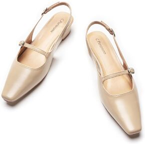 C.Paravano Slingback Sandals Women's Slingback Heels Square Toe Block Low Heels Slingback Strap with Buckle Fashion Casual Sandals