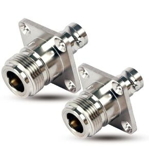 N Type Female to BNC Female 4 Hole Flange Panel Mount Adapter, N to BNC Female Nut Bulkhead Connector BNC Female to N Female Coaxial Coax Connectors(Pack of 2)