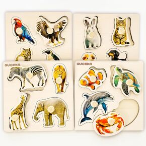 QUOKKA Puzzles for Toddlers 2-4 - 10 Wooden Puzzles for Kids Ages 3-5 - Preschool Wood Toys for Learning Animals and Transport - Gift Educational Game for Boys and Girls 1-3 Year Old