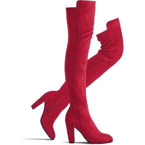 حذاء Shoe'N Tale نسائي من الجلد السويدي الصناعي بكعب مكتنز يمتد فوق الركبة حتى الفخذ (7، كعب بني - 3.5 بوصة) in Kuwait