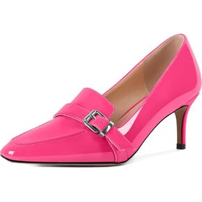 Mallyteeds Heeled Loafers for Women Kitten Heel Square Pointed Toe Slip On Low Heel Pumps Buckle Strap Dress Shoes Pumps for Women 2.5 Inches