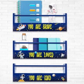 Juexica 3 Pcs Space Themed Bedroom Decor Space Kids Bookshelf Floating Book Shelves for Wall Astronaut Decor Space Decor for Boys Room Kids Room Decor Book Shelf for Kids Rooms