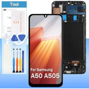 OLED for Samsung Galaxy A50 LCD Display SM-A505u, SM-A505a Screen Replacement Display 6.4" Touch Digitizer Assembly with Frame(surpport Fingerprint)
