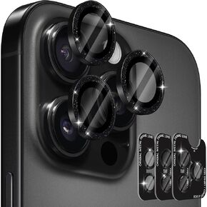 Orzero (3 Sets) Compatible for iPhone 16 Pro 6.3″/iPhone 16 Pro Max 6.9″ Camera Lens Protector Bling, One-Step Installation Tray Individual Metal Ring Tempered Glass Cover Case Friendly - Colorful