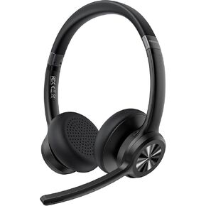 TECKNET Wireless Headset, Bluetooth Headset with AI Noise Cancelling Microphone - Rechargeable Bluetooth V5.2 Headphones, 50H Playtime & Mic Mute, On Ear Headphones for Trucker/Remote Work/Call Center