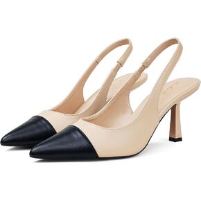 إليزابيت تانغ النساء Slingback هريرة كعب، 3 بوصة مثير أشار مغلق اصبع القدم Stiletto مضخات الكعب Slingback للنساء الانزلاق على حزام مرن حفل زفاف اللباس الصنادل أحذية سوداء عارية حجم 9.5 in Kuwait