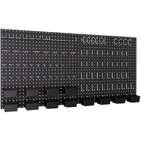 INCLY 158PCS Metal Pegboard Wall Organizer, 48x24 Inch Black Pegboard Panels Tool Organizer Kit with Accessories Hooks and Bins, Peg Board Utility Tool Storage for Garage Workbench Shed