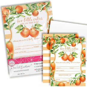 Amanda Creation Two Little Cuties Twin Baby Shower Invitations, 20 5"x7" Fill-In Cards with Twenty White Envelopes
