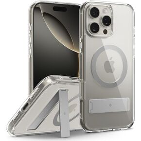 Caseology Capella Mag Kickstand for iPhone 16 Pro Case [Ultra-Clear Anti-Yellowing Compatible with Magsafe] Military Grade Drop Tested (2024) - Clear Gray