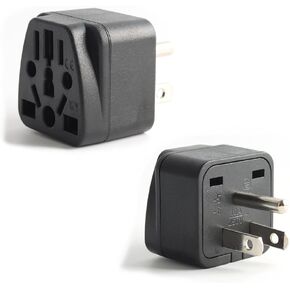2 Pack UK/EU/AU/CN to US Travel Plug Adapter,Grounded 3 Prong USA Wall Plug,US Travel Adaptor and Converter, Black