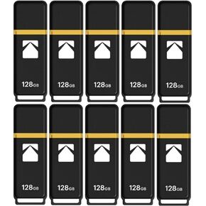 Kodak Classic K100 Cap and Body Series USB 3.2 Gen 1 Interface 128GB Flash Drive with Up to 20MB/s Read Speed and Up to 10MB/s Write Speed (10 Pack)