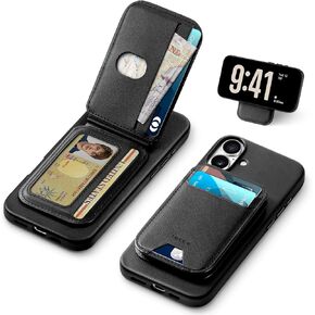 TUCCH 3-in-1 Magnetic Case for iPhone 16 Pro Max with Removable Wallet, 5 Card Holder Stand Wireless Charging Anti-Slip RFID Blocking PU Leather Cover Compatible with iPhone 16 Pro Max, Black
