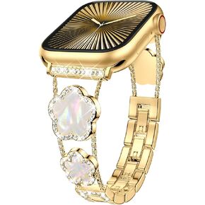 XYF Women Band Compatible for Apple Watch Band 46mm 40mm 41mm 38mm 42mm 44mm 45mm 49mm, Sparkle Diamond Bracelet Lucky Clover Bling Bands for iWatch Series 10 9 8 7 6 5 4 3 SE Ultra 2 1