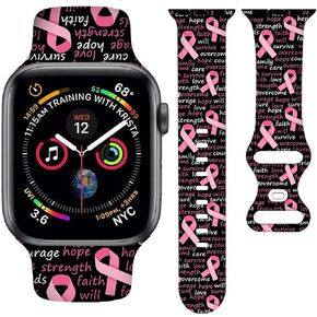 Breast Cancer Watch Band Breast Cancer Awareness Pink Ribbon Smartwatch Bands Compatible with Watch 38mm/40mm/41mm Soft Silicone Strap Replacement for Series 7/6/5/4/3/2/1/SE