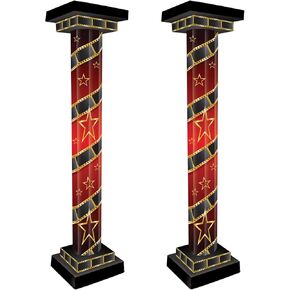 Beistle 2 Piece 5' 9.75" x 16.75" Cardboard Tall Column Photo Props Awards Night Theme Prom Décor Photography Backdrops, Black/Red/Gold