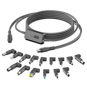 HKY 7Ft USB C to DC Adapter with Adjustable Output 5V-9V-12V-15V-20V-28V PD Fast Charging Cable Universal Charger 15PCS Connecor Tips DC Cable Kit Fit for Laptop Chromebook Phone Speaker USB Hub