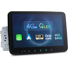 XTRONS 10.1 Inch Double Din Rotatable Android 13 Car Stereo Radio, Octa Core 4GB+64GB Car Radio, QLED Touch Screen GPS Navigation Head Unit Support DSP Car Play Android Auto 4G LTE