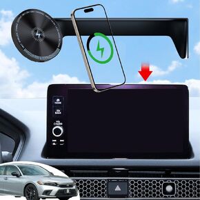 for Honda Civic Phone Mount 15W Fast Wireless Charger for 2024 Civic Phone Holder 2024 Honda Civic Accessories Custom Fit 9 Inch Civic 2022-present Compatible for All Cell Phones