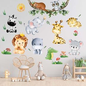 Animals Climbing Trees Wall Stickers - Lion Monkey Sloth Koala Toucan Wall Decals - Baby Nursery Kids Room Daycare Playroom Classroom Wall Decor