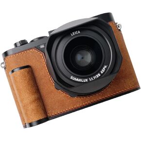 Iborrys-Camera Specialized Genuine Leather Half Case suitable for Leica Q3 - Made by hand>>Top layer Genuine Leather Body+Metal Base Plate+Hand shank+Magnetic Bottom Cover 4-in-1 Design (Retro-coffee)