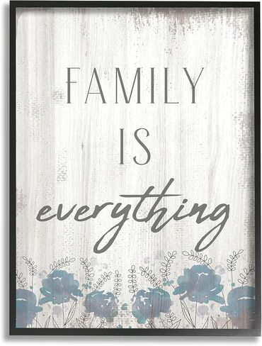 Stupell Industries Family is Everything Sentiment Blue Wild Flowers, Designed by Daphne Polselli Black Framed Wall Art, 16 x 20, Off- White in Kuwait