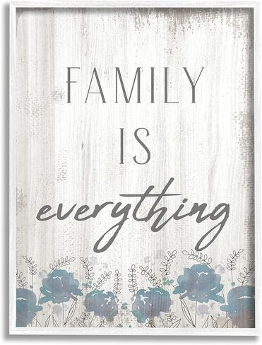 Stupell Industries Family is Everything Sentiment Blue Wild Flowers, Designed by Daphne Polselli Black Framed Wall Art, 16 x 20, Off- White in Kuwait