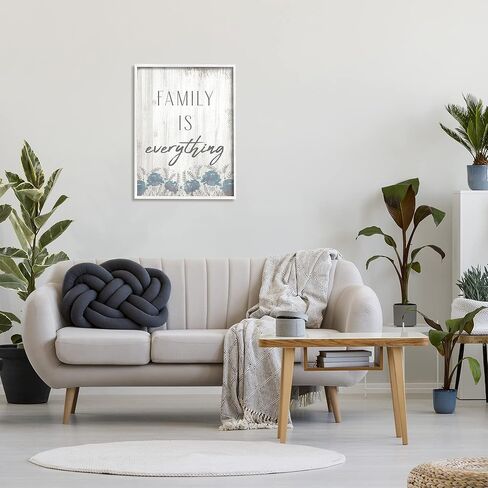 Stupell Industries Family is Everything Sentiment Blue Wild Flowers, Designed by Daphne Polselli Black Framed Wall Art, 16 x 20, Off- White in Kuwait
